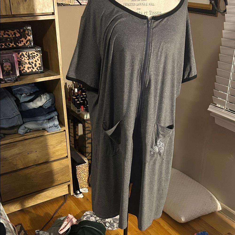 Gray Ekouaer Zip-Up Robe with Pockets - XXXL